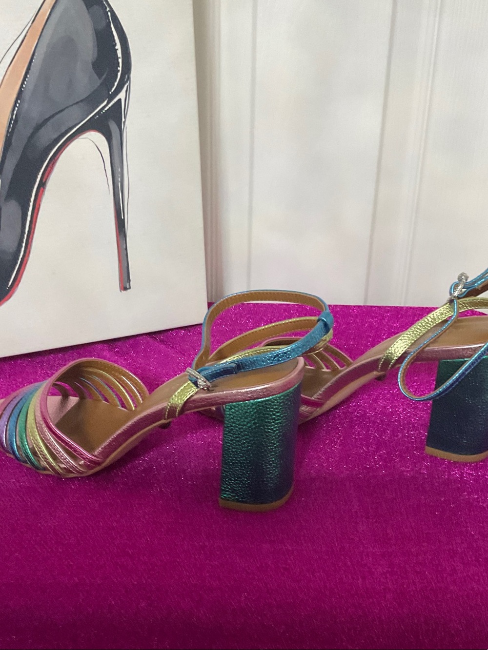 Kurt Geiger Metallic Rainbow Strappy Block Heel Sandals - Picture 4 of 4